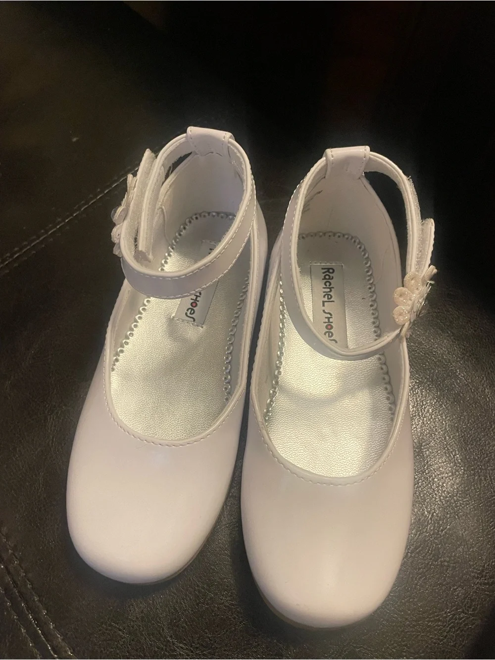 Girls White Dress Mary Jane Shoes with Flower Accent